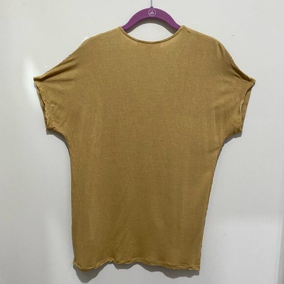MICHAEL Michael Kors Gold Sequin Top SIZE MEDIUM Chevron Stripes Tee V-Neck - Picture 4 of 7